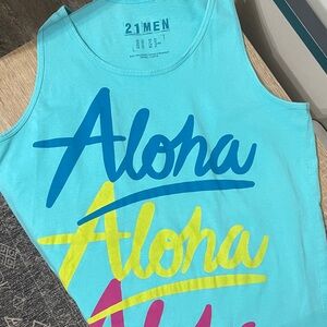 21men Aloha Graphic Tank Top - Blue, Yellow, Pink